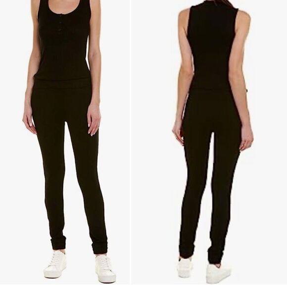 Monrow Pants - MONROW Women’s Black Button Tank Jumpsuit sz S